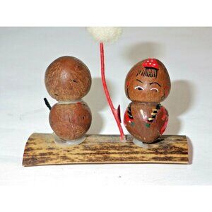 Japan Kokeshi Mini dolls Couple Wood Kawaii Oriental Pair Vintage Souvenir